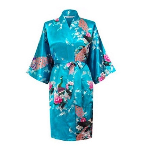 MEI YESIDA  Sky Blue Silk Satin Kimono - Picture 2 of 5